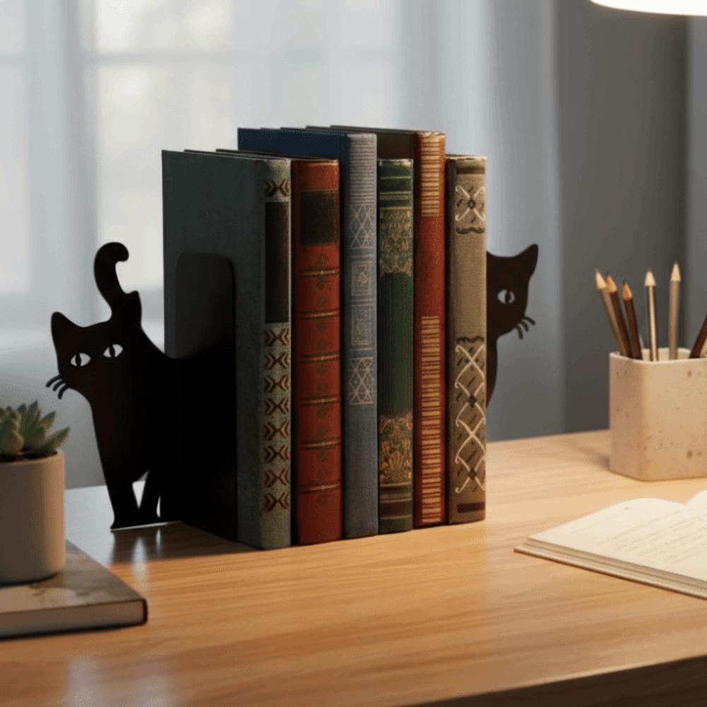 Black Metal Metal Bookend Versatile Book Holder Special Cat Bookend  Office Bookshelf