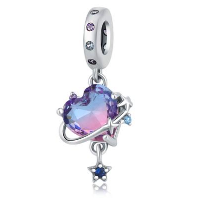 Authentic Copper Charm Bead Charms Luxury Purple Heart Planet Pendant Bead Charms Compatible With Bracelets Diy Women Making Delicate Gift