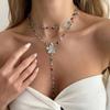 Salircon Bohemia Colorful Crystal Long Y-Shaped Necklace Metal Flower Bracelet Collarbone Chain Summer Party Jewelry Set New