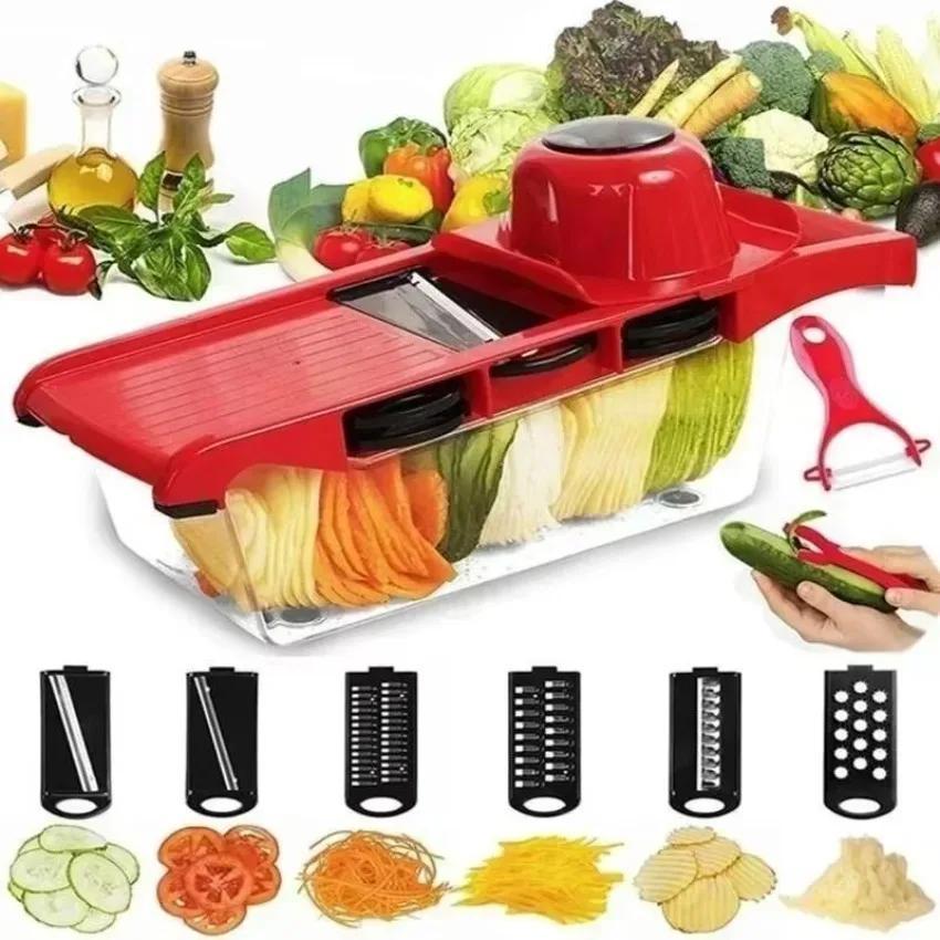 6 In 1 Vegetable Slicer and Cutter with Steel Blade Slicer Potato Peeler Carrot Grater Dicer Portable Accessories Kitchen Tools