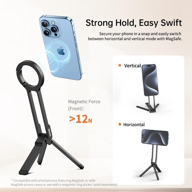 Alloy Phone Tripod Carabiner-Mounted For iPhone Portable Dual-sided Magnetic Tripod Desk Mount Phone Handle Holder Vlog Video