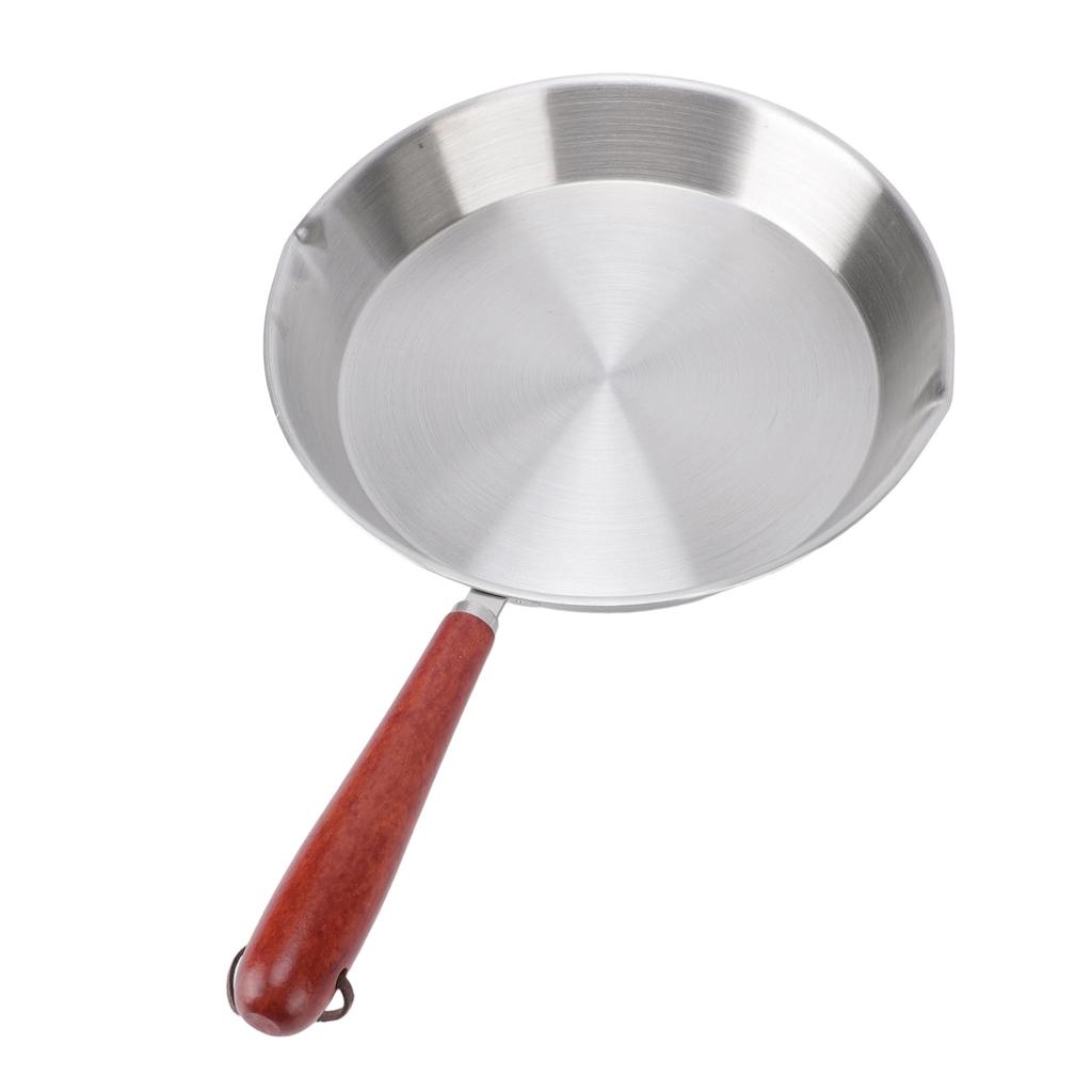 304 Stainless Steel Egg Frying Pan Small Omelet Pan with Pouring Spout Wooden Handle for Cooking Breakfast Pancakes