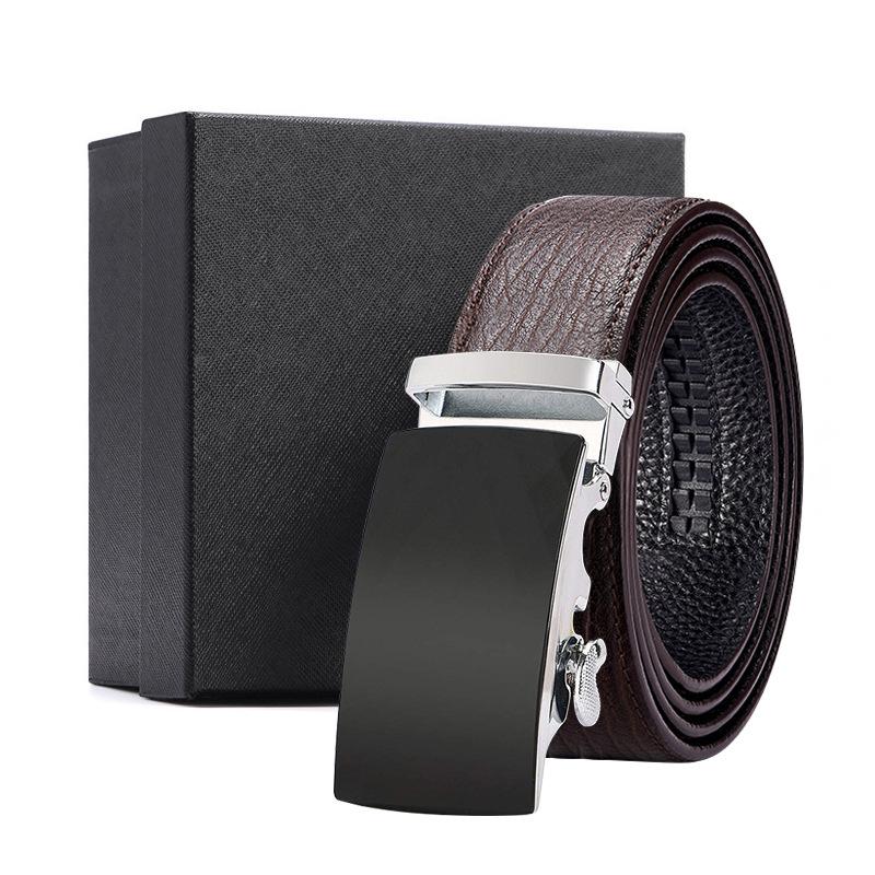 Men'S Belt Automatic Buckle Water Ripple Leather Belt Business Gift Print Belt First Layer Cowhide