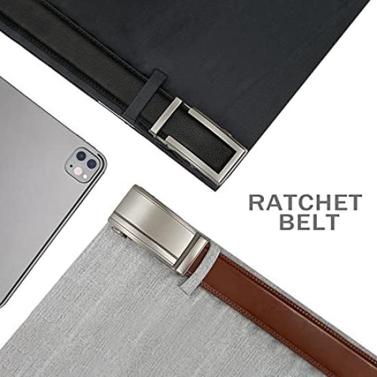 PlusZis Leather Ratchet Dress Big with Automatic Basic Black Gun Edge Adjustable Men's Belt, & Tall, Buckle, - Black. Waist 28"-68"