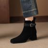 Krazing Pot Cow Suede Nubuck Square Toe Thick Heels Chelsea Boots Size 42 Zip Beauty Lady Women Ankle Boots