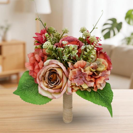 Artificial Flowers Bouquet Mixed Faux Roses Hydrangea Flower with Stems for Wedding Party Centerpiece Floral Arrangement Table Vase Decor