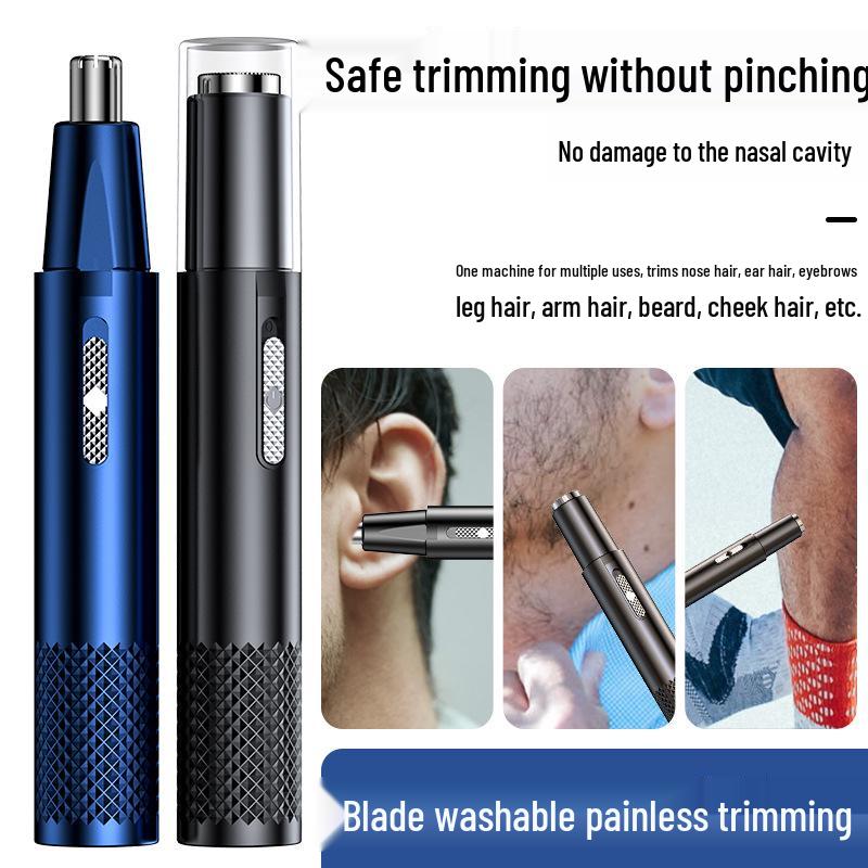 USB Rechargeable Electric Nose Hair Trimmer for Men - Mini Shaver and Scissors