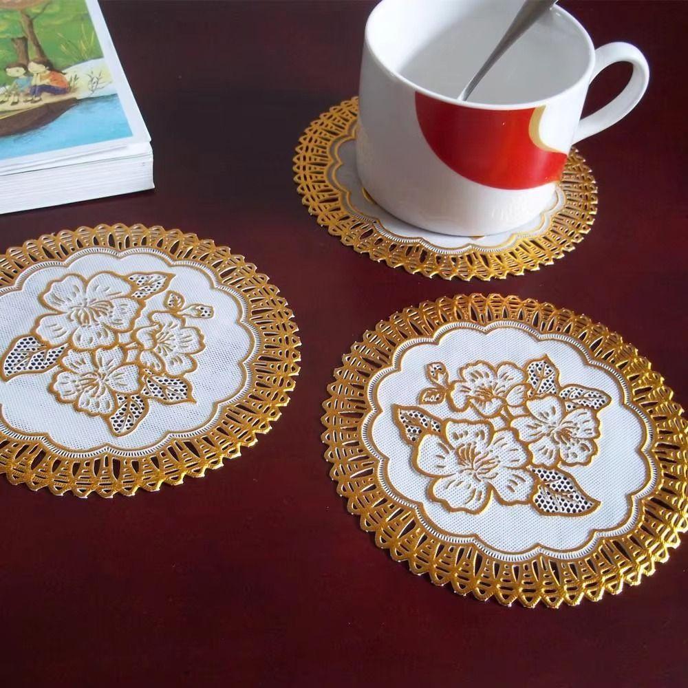 Craft Paper Coaster Placemat Wear-Resistant Cake Mat Round Lace Mat Wedding Birthday Party Table