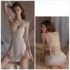 Women’s Satin Lace Sleep Dress Backless Cami Nightdress with Floral Mesh and Padded Underwire Bra