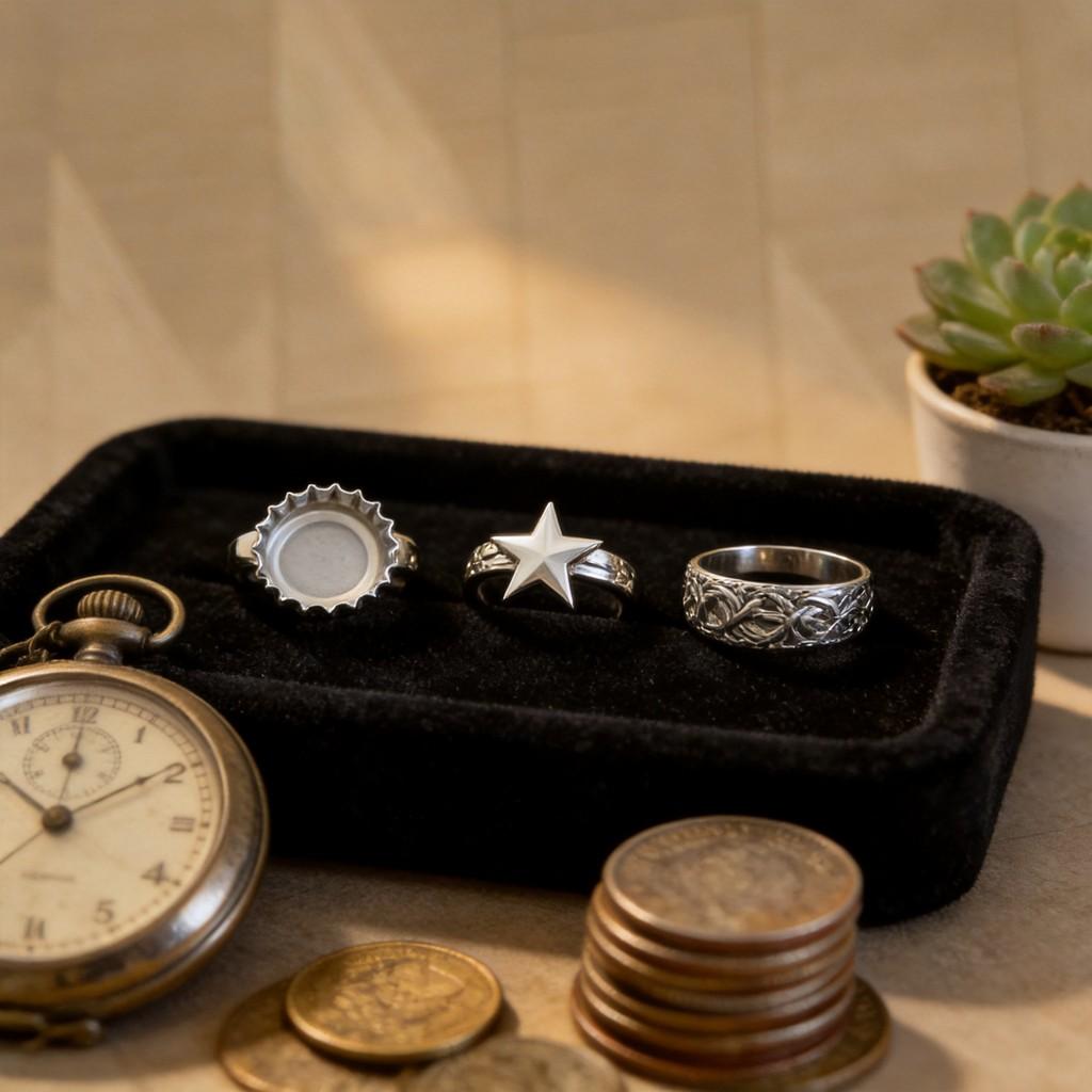 Star Shape Alloy Ring With Vintage Silver Finish For Men And Women