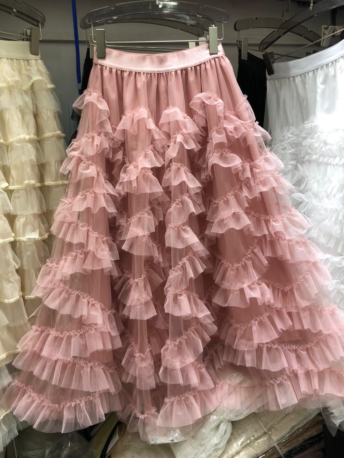 

Юбка из кружева высокой плотности для ранней весны, тонкая юбка-зонтик, элегантная юбка из бисквитного газа с широкими качелями, юбка средней и длинной длины one size fits all