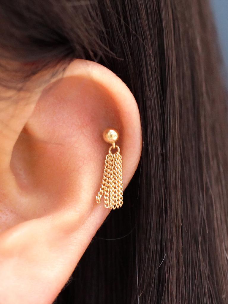 Minimal Piercing 14K Ball Tassel Earrings