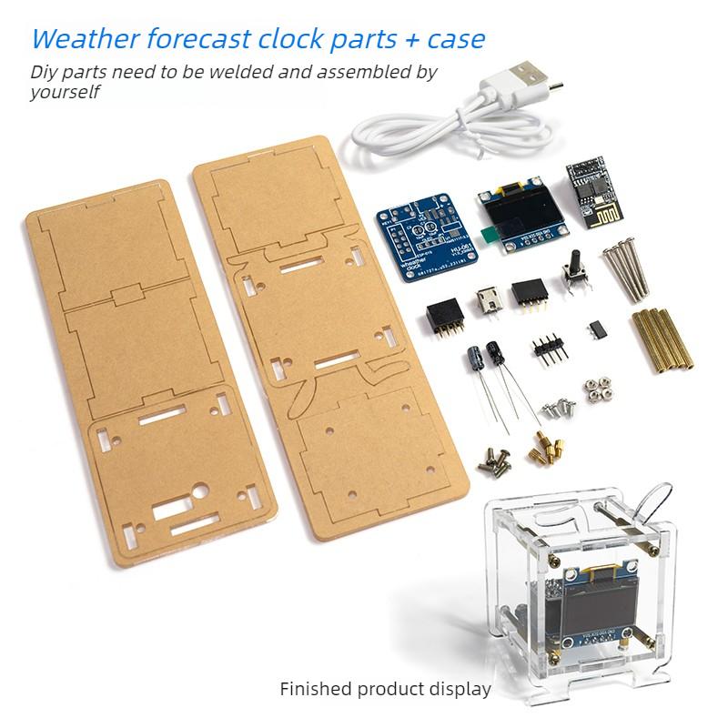 

Mini Desk Clock Kit Weather Forecast Wi-Fi Connected Table Clock Part Temperature Gauge Electronic Watch DIY Welding Ornament