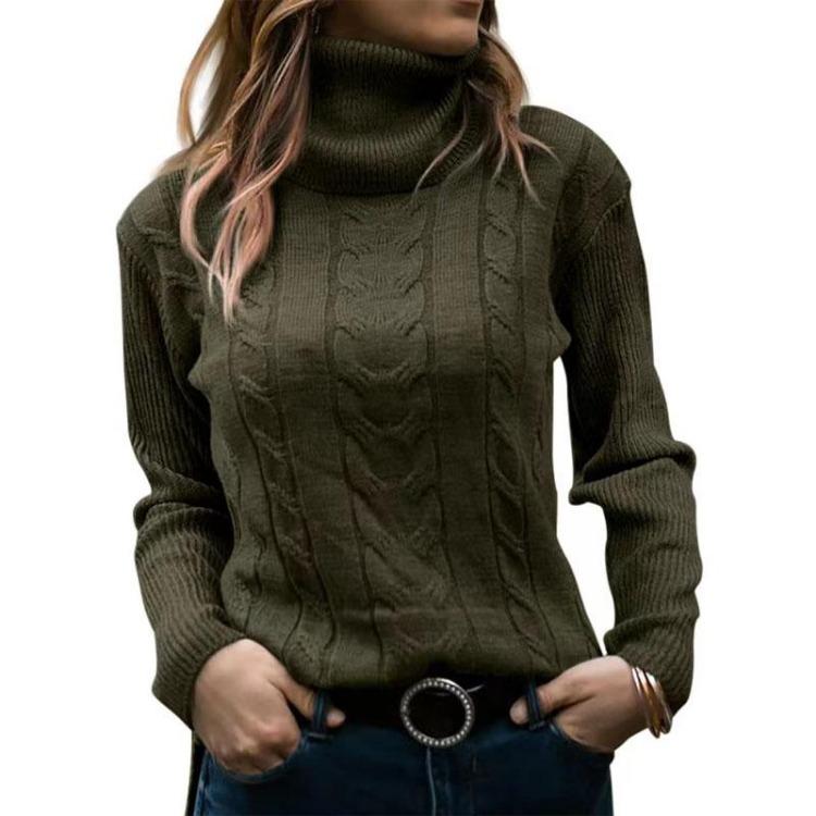Maglione da Donna a Collo Alto Colore Unico Retro Manica Lunga Autunno Inverno Casual