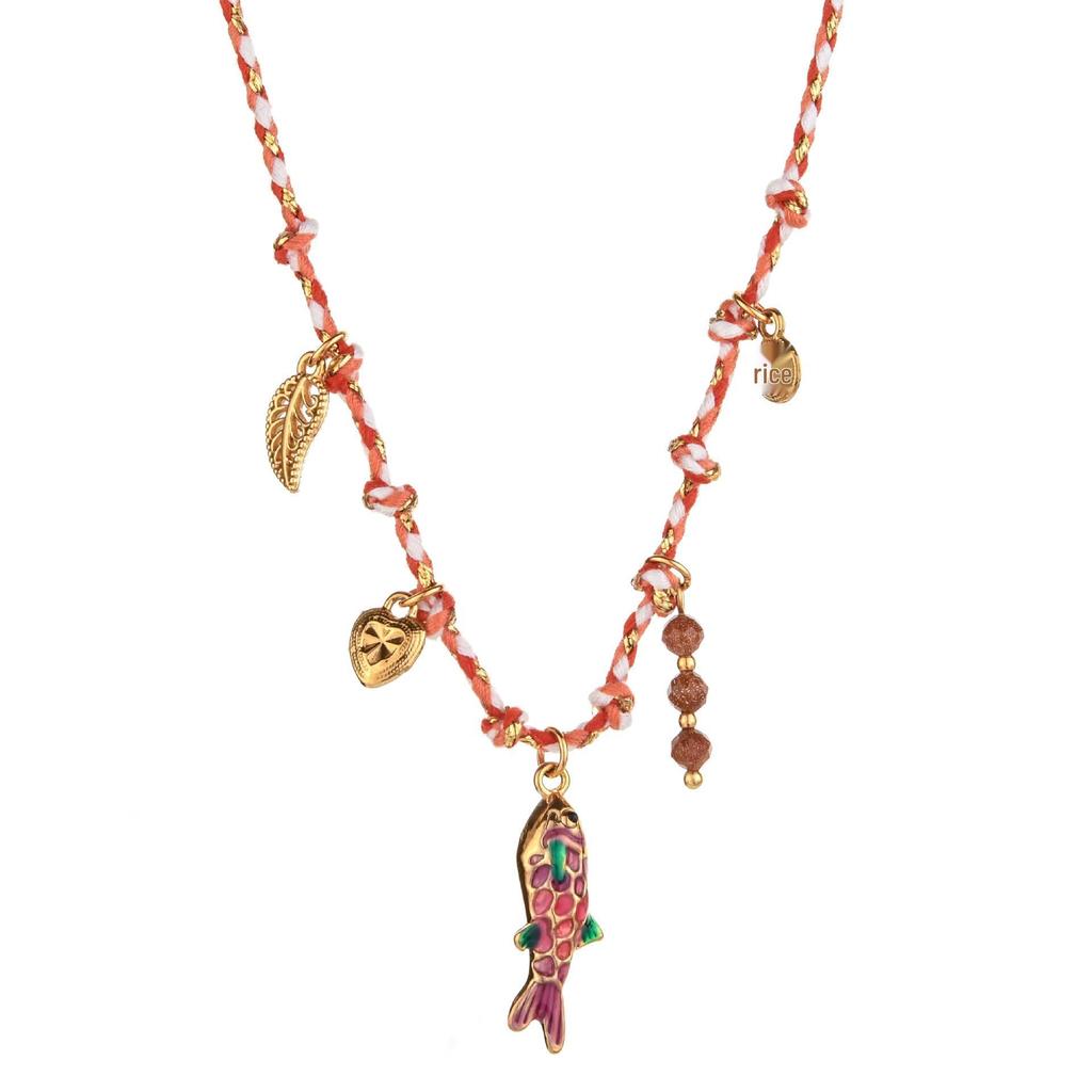 European & American DIY Multicolor Braided Rope Necklace with Stainless Steel Pendants