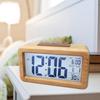 Digital Alarm Clock Wooden Electronic Clocks Battery Operated with Backlight