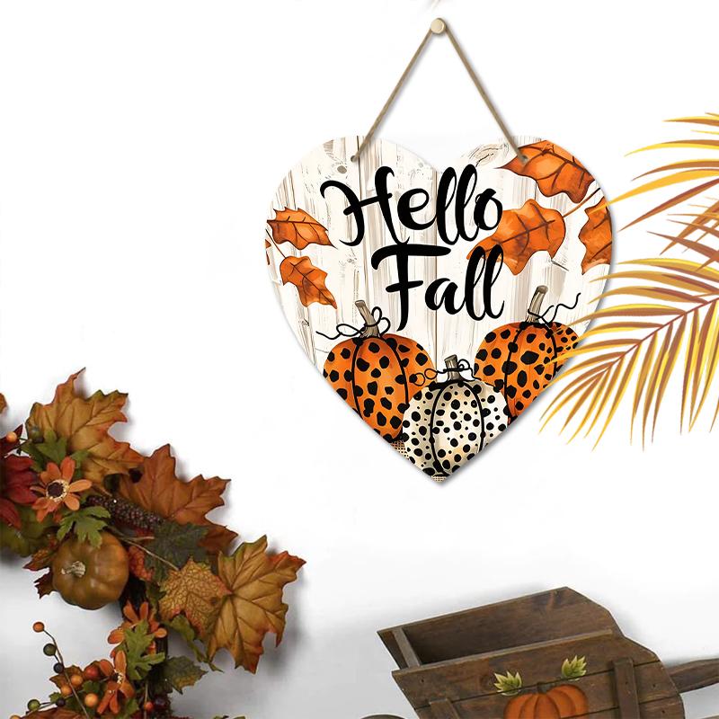 Autumn harvest festival “Hello Fall” logo pendant, home wall or door decoration, 2d flat wooden, garden decoration, gifts for friends and family