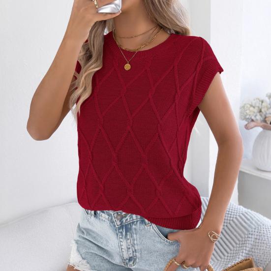 Women Tops Round Neck Sleeveless Loose Fit Knitting Vest Twist Texture Pure Color Versatile Casual Vest Work Party Vacation Office Wear
