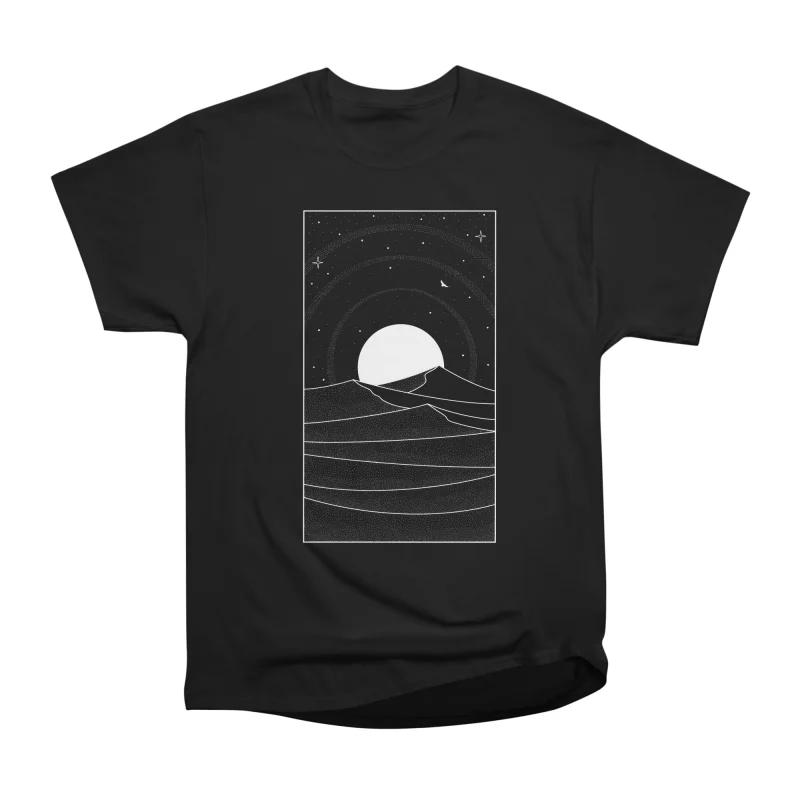 

Men Casual Shirts Short Sleeves MOON OVER THE DESERT Black Tees Oversized T-shirts S чёрный