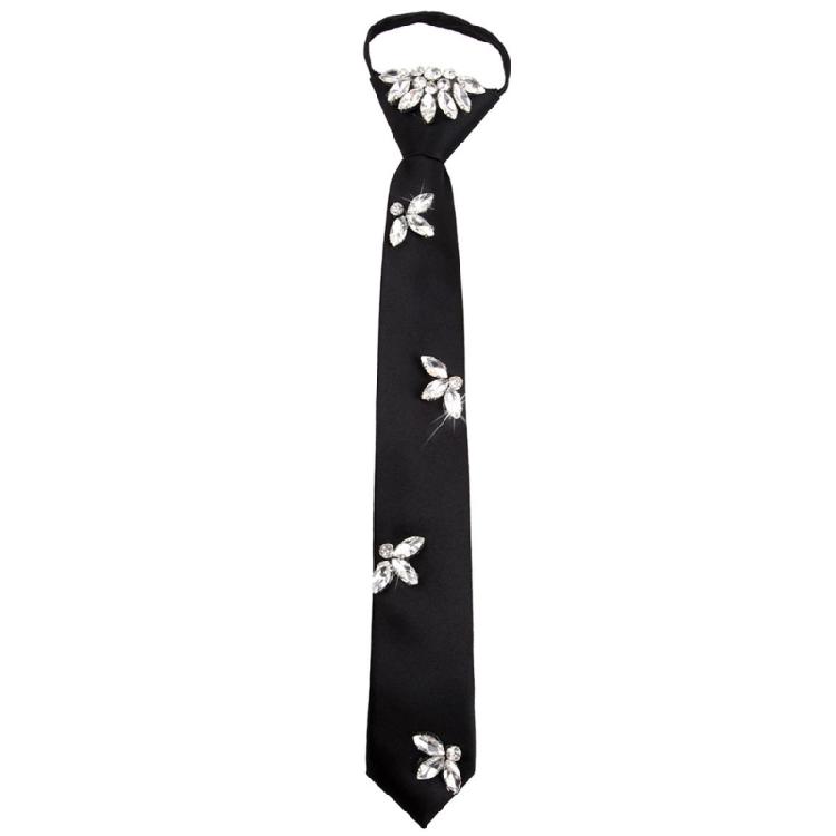 Luxurious Rhinestones Studded Tie Wrinkle Resistant Polyester Fabric Day To Night Transition Essential