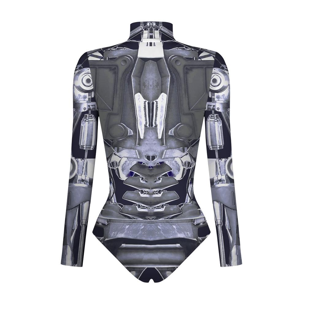 Women's armor 3D printed cosplay long sleeve zipper tight swimsuit