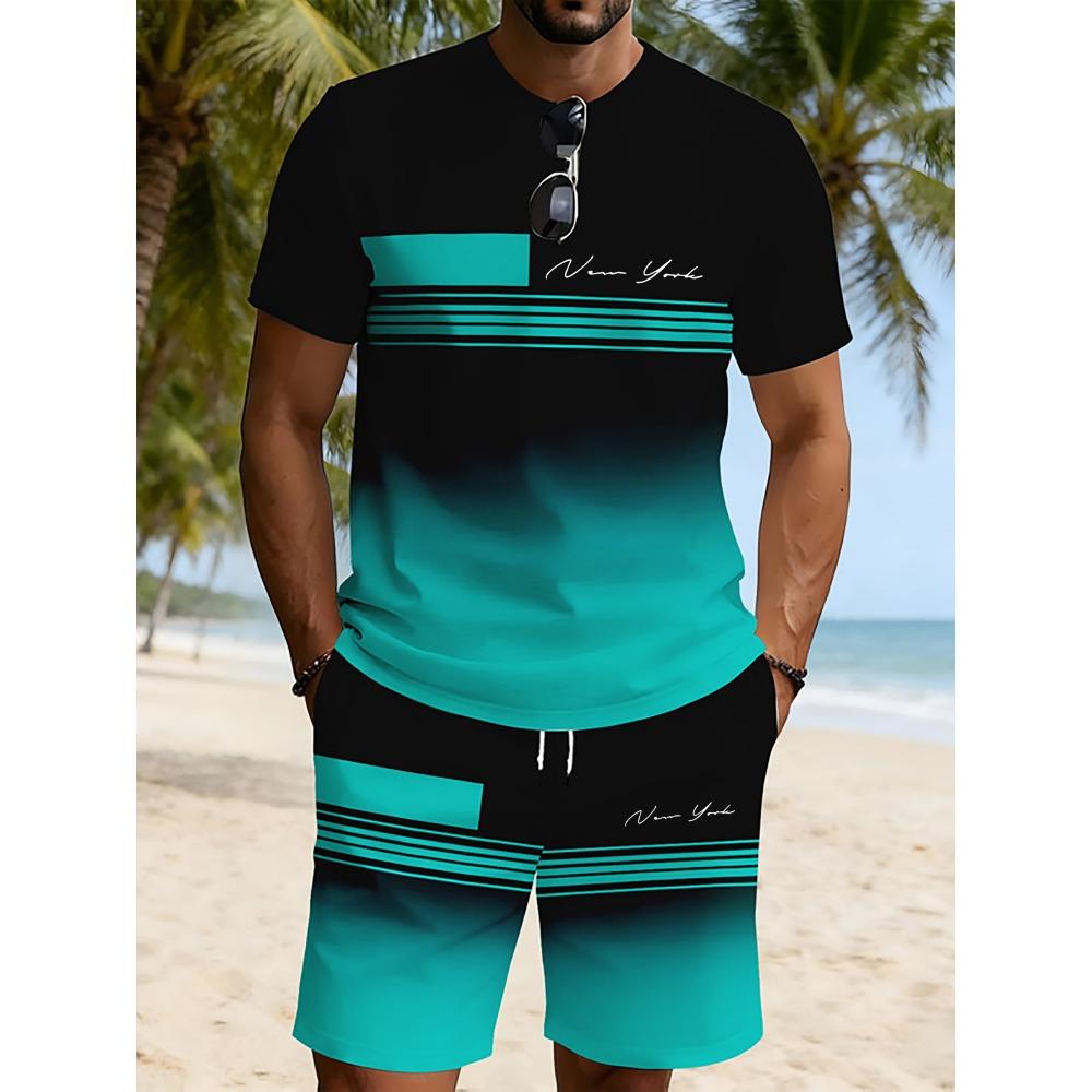 Sommeranzug 3D-Druck Herren Freizeit Kurzarmanzug Geeignet für Sportanzug Herren Rundhals Kurzarm Oberteil Und Shorts