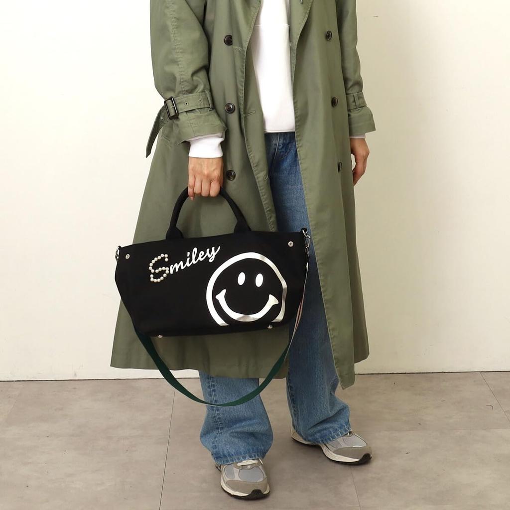 Cuco SMILEY Logo Pearl x Foil Print 2-Way Tote Bag 2553111704 Black (210)