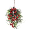 50Cm Christmas Wall Hanging Christmas Decorations Wreath Half Tree Door Hanging Red Fruit Pe Cypress Leaf Pine Cone Christmas Tree Ring