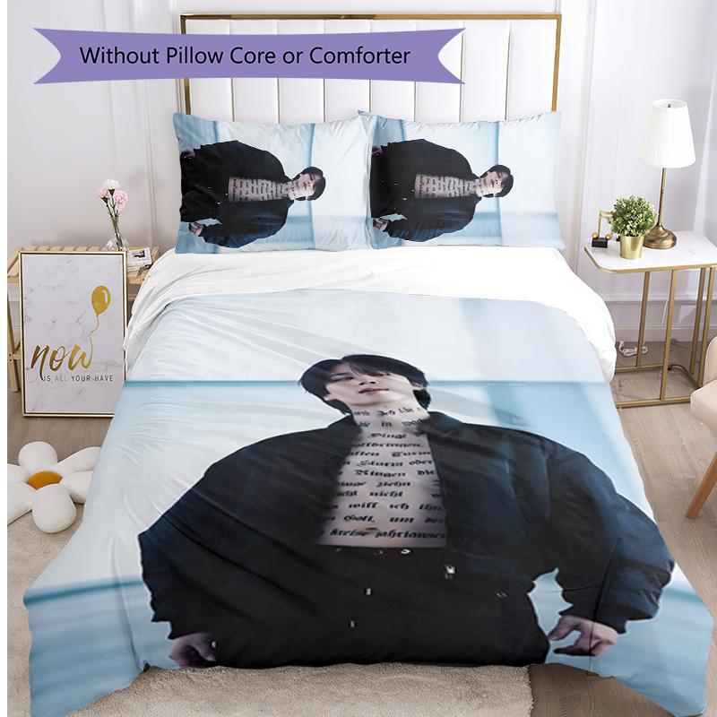 BTS Korean Members Printed 3PCS Bedding Set Soft Breathable Duvet Cover Pillowcases Set Washable Bedroom Decor Home Gift