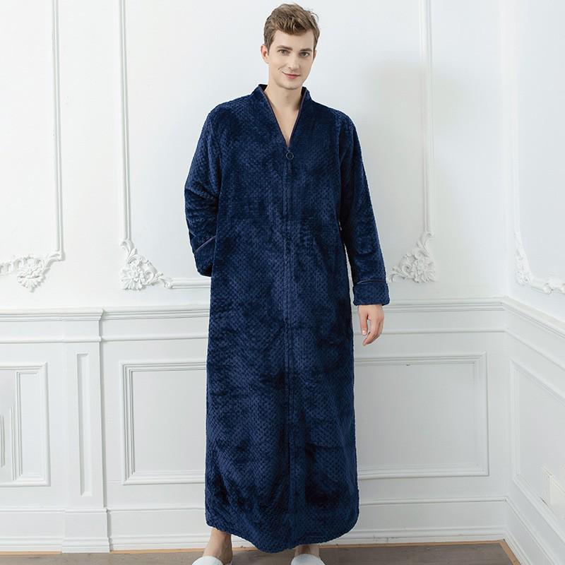 Unisex Extra Long Velvet Bathrobe - Plus Size, Thick, Warm Coral Fleece for Autumn & Winter, Maternity-Friendly Homewear