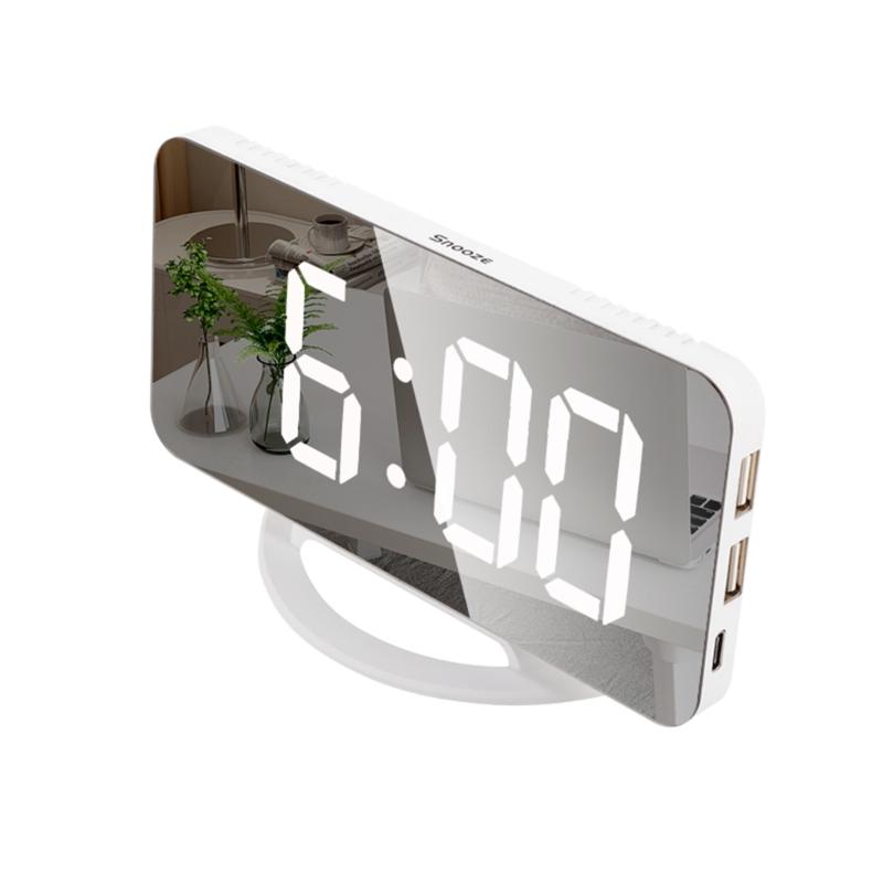 Digital Alarm Clock Large Display LED Mirror Electronic Clocks with Snooze Dual USB Ports 3 Adjustable Brightness Home