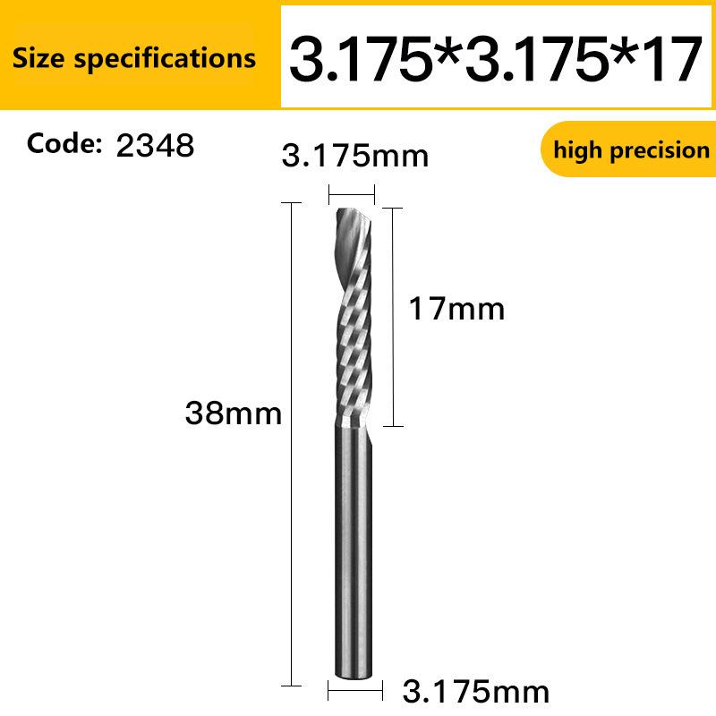 Abwärtsfräser Einschnecken-Schaftfräser 3,175 Wolframkarbid CNC-Werkzeug Fräser Gravur Spiralbohrer