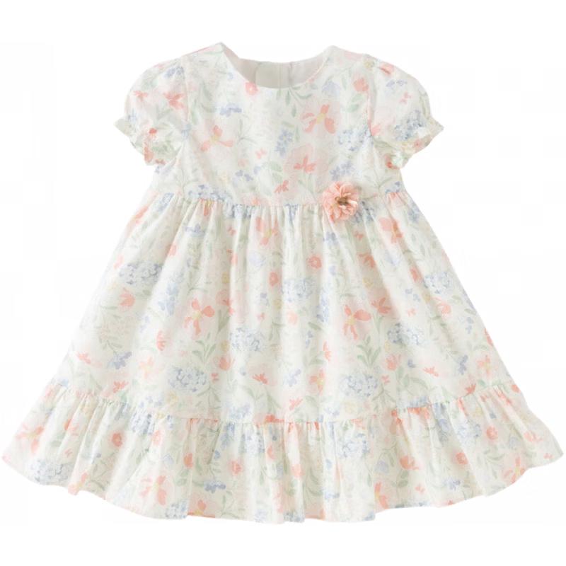 DAVE&BELLA Mädchen Sommerkleid aus Baumwolle mit Blumenmuster