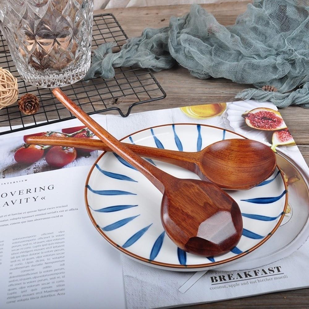 1Pc Wooden Mixing Spoon Long Handle Wood Tableware Japanese Style Soup Spoon  Dining Tableware