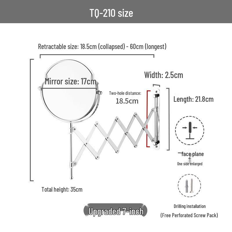 Wall-Mounted Double-Sided Magnifying Makeup Mirror: High-Definition Telescopic Folding Vanity Design