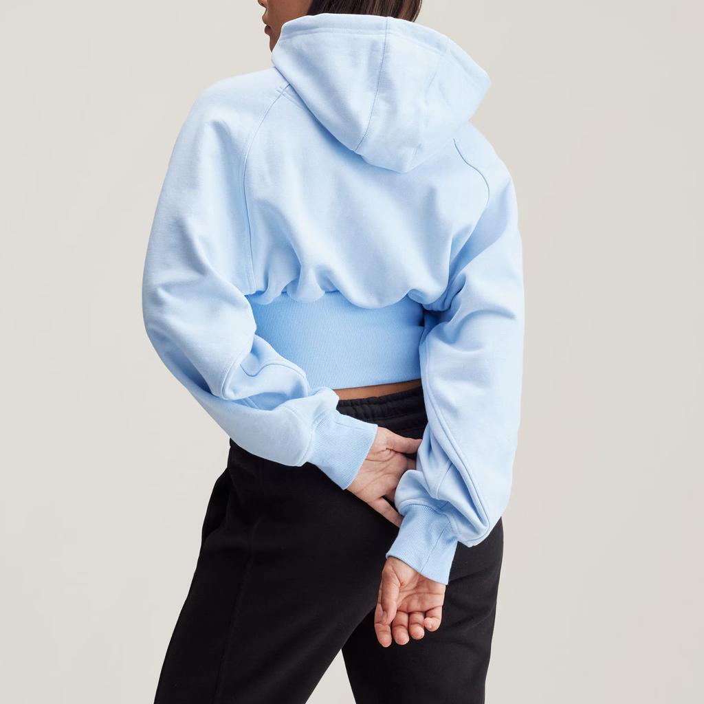 Adidas Hanorac Crop Culoare Solidă Confortabil Larg Scurt Hanorac Femei hanorace Albastru-Deschis IW6317