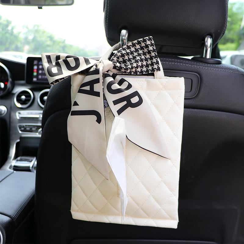 Fashion Silk Ribbon Bowknot Car Back Seat Headrest Tissue Holder Auto Hanging Paper Towel Bag Cover Styling Car Accessories