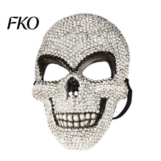 Eye-catching Rhinestone Mask Sparkling Rhinestones Halloween Mask, 3D Skull Comfortable Full Face Fashionable for Women Adult Cosplay Parties белый