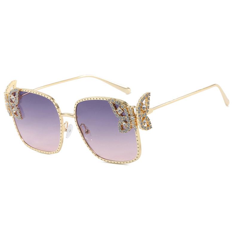 Luxurious Oversized Square Shape Rhinestone Butterfly Metal for Women Sunglasses Brand Design Men Sunglass Street Style Glasses UV400