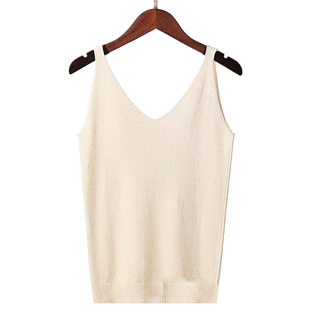 Women's Tank Top With Knitted Sequins Sexy Sleeveless V Neck Tank Top T-Shirt Casual Sequins Strappy T-Shirt Elegant Blouse
