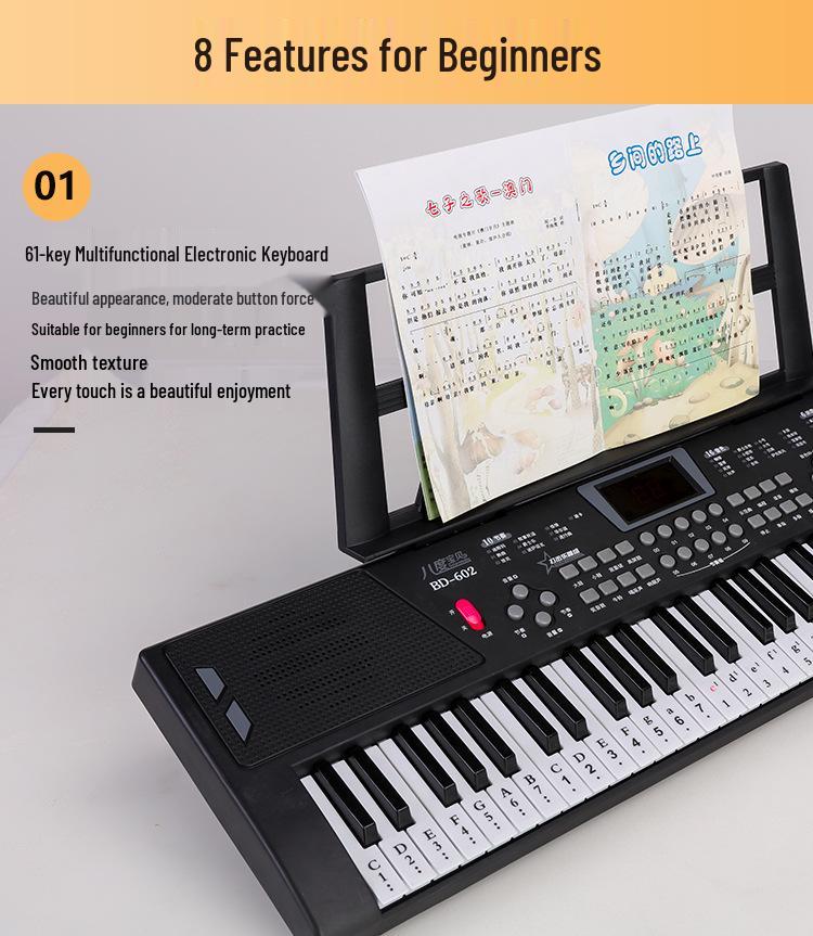Beginner 61-Key Electronic Keyboard Piano for Home Use and Students