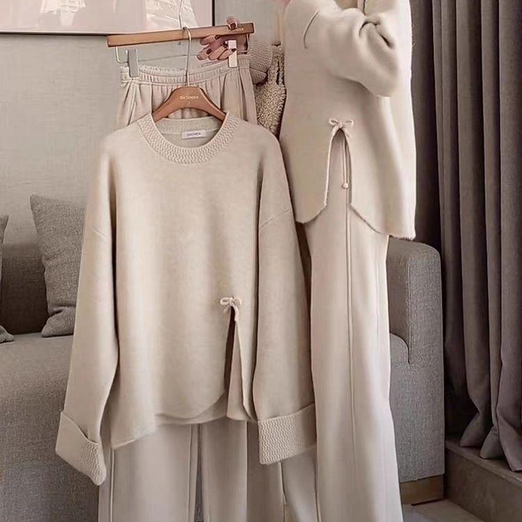 Plus Size Women's Stylish Knitwear & Wide-Leg Pants Set - Autumn/Winter 2025