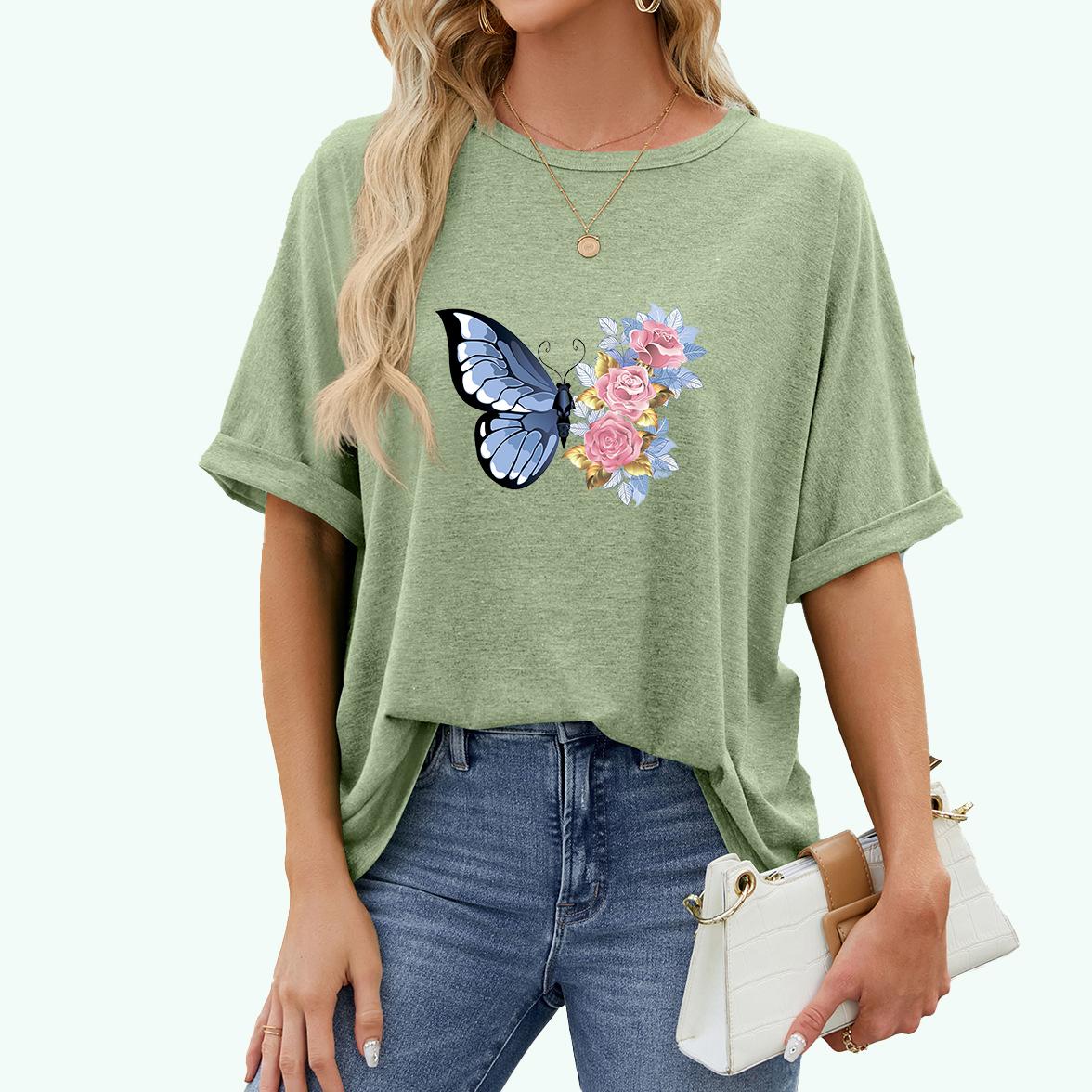 

Женская футболка с модным принтом больших размеров, повседневный топ с круглым воротником и коротким рукавом, летний пуловер, свободная футболка XXL светло-зеленый