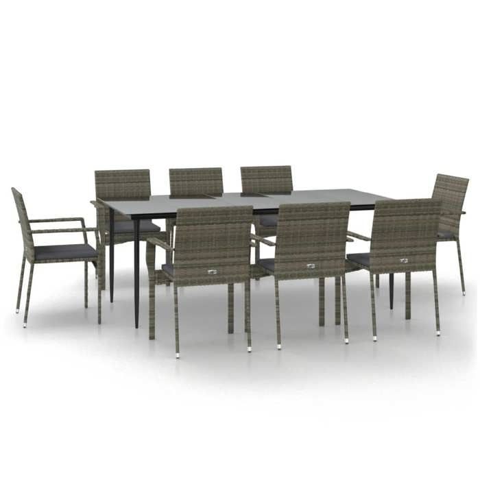 VidaXL 9-piece Garden Dining Set and Cushions Black and Grey 3185130