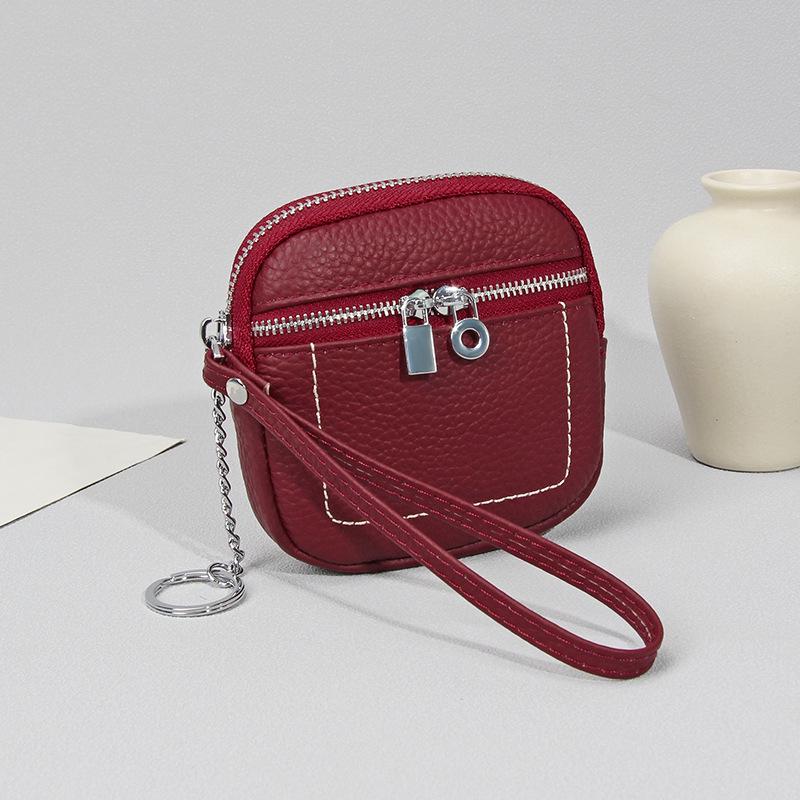 2025 Damen Kompaktes Portemonnaie aus echtem Leder mit Lippenstift- und Kopfhöreraufbewahrung, Schlüsselanhänger und Mini-Münzfach.