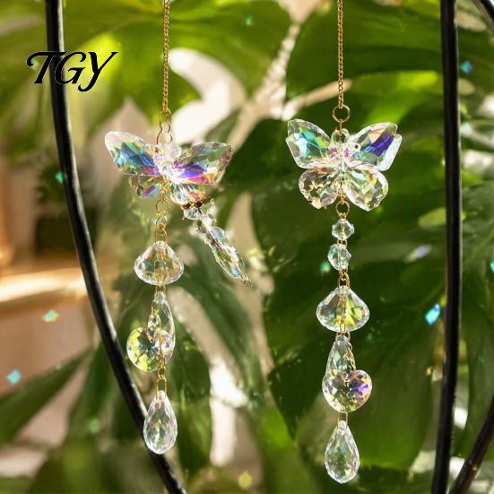 Boho Style Room Hanging Decorations Butterfly & Dragonfly Crystal Suncatcher, Colorful Rainbow Maker Prism Reflective Garden Art Decor Ornament, Wind