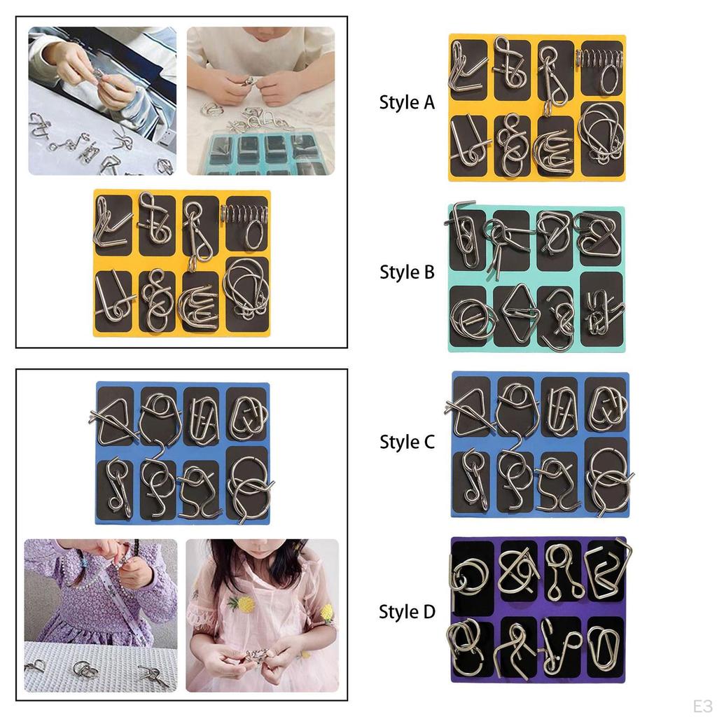 8Pcs Metal Wire Puzzle Set Link Interlock Durable Smooth Tangled Puzzles Style A