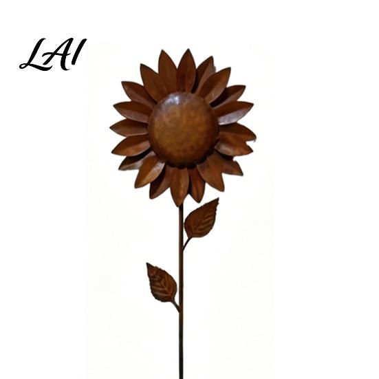 Decoratieve Tuinprikkers Metalen Zonnebloempaal Retro Roestige Bloemsculptuur Rustiek Artistiek Decor Ornament voor Buiten Tuin Terras Gazon Decoratie