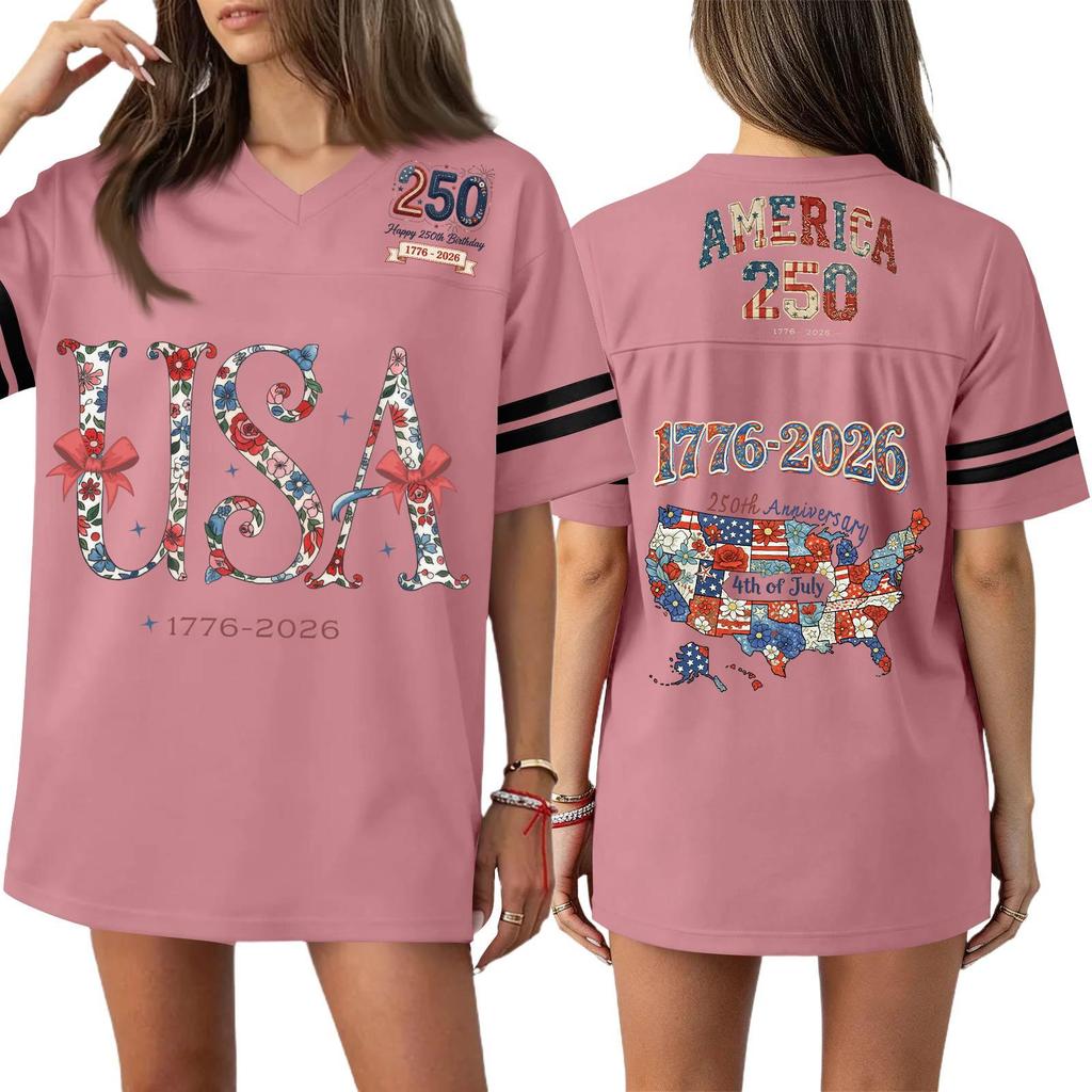 Women's Casual Fashion V-Neck Sports Independence Day Print Short Sleeve Sports T-Shirt Top