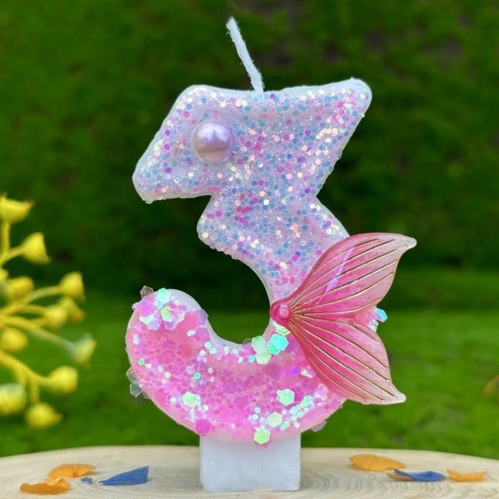 1Pc Handmade Shiny Mermaid Tail Birthday Number Candle, Used For Weddings, Parties, Anniversaries Pink Candle